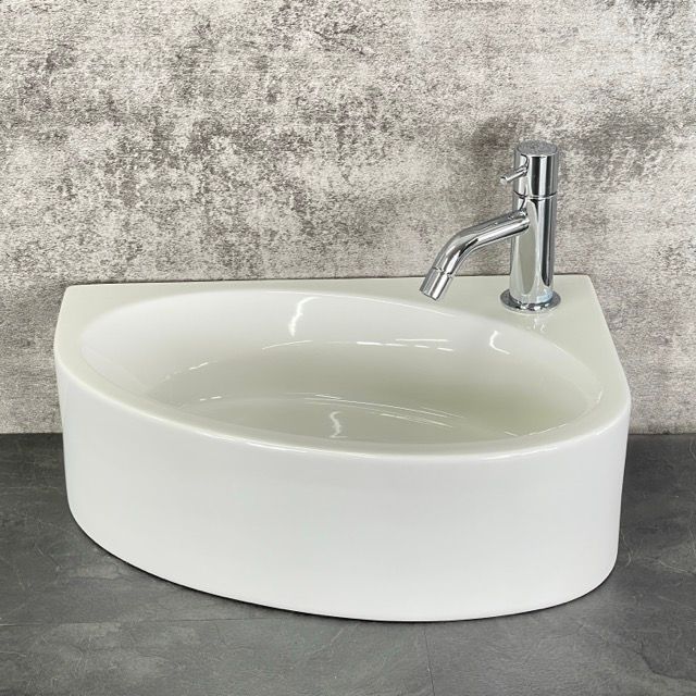 立水栓付き手洗いボウル モデルルーム展示品 WHITESTONE 陶器 イタリア製 約42.7×30cm リフォーム 住宅設備|513414