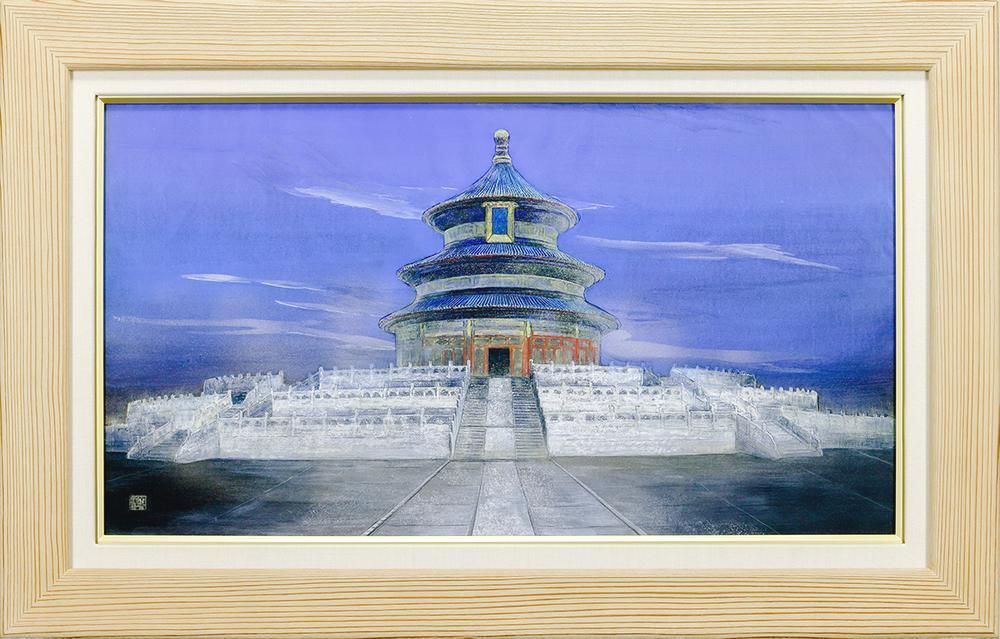 前田正憲、【龍門幻想】、希少な額装用画集より、新品額装付 真作】【WISH】前田正憲「天壇」日本画 20号大 大作 金泥 共