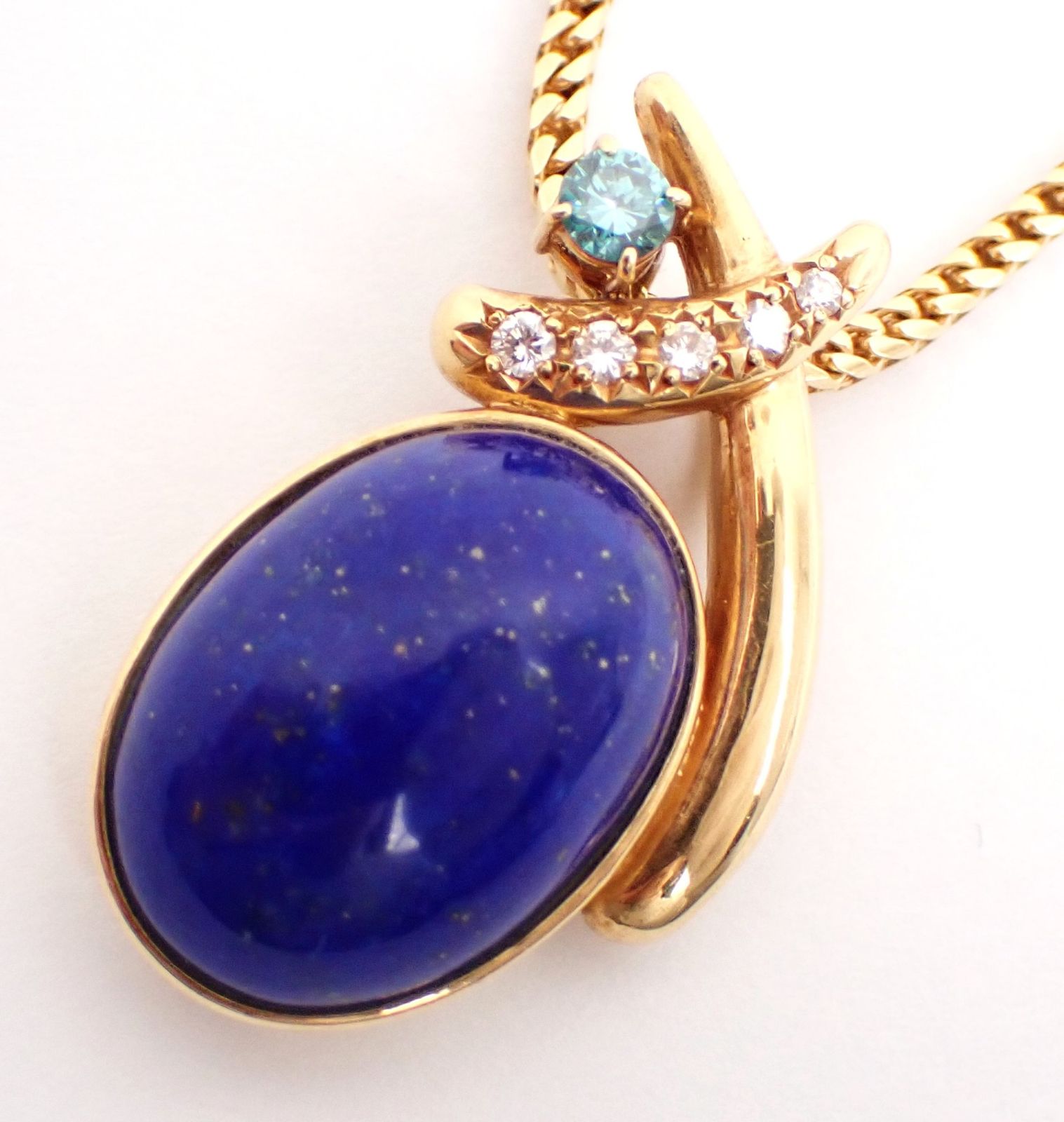 美品 田崎(タサキ) ラピスラズリネックレス D.0.22ct K18YG 21.4g 