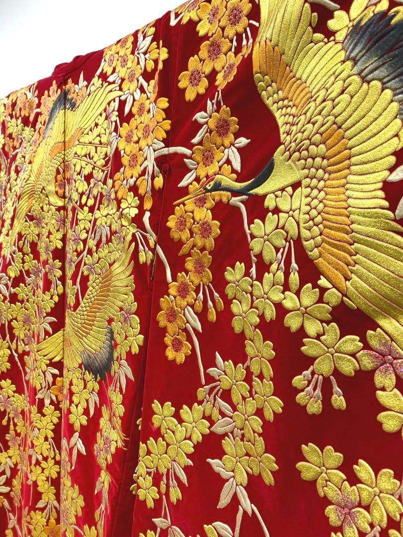 打掛 豪華 天鵞絨 金彩 鶴 グリッター箔 婚礼用 花嫁 身丈195cm