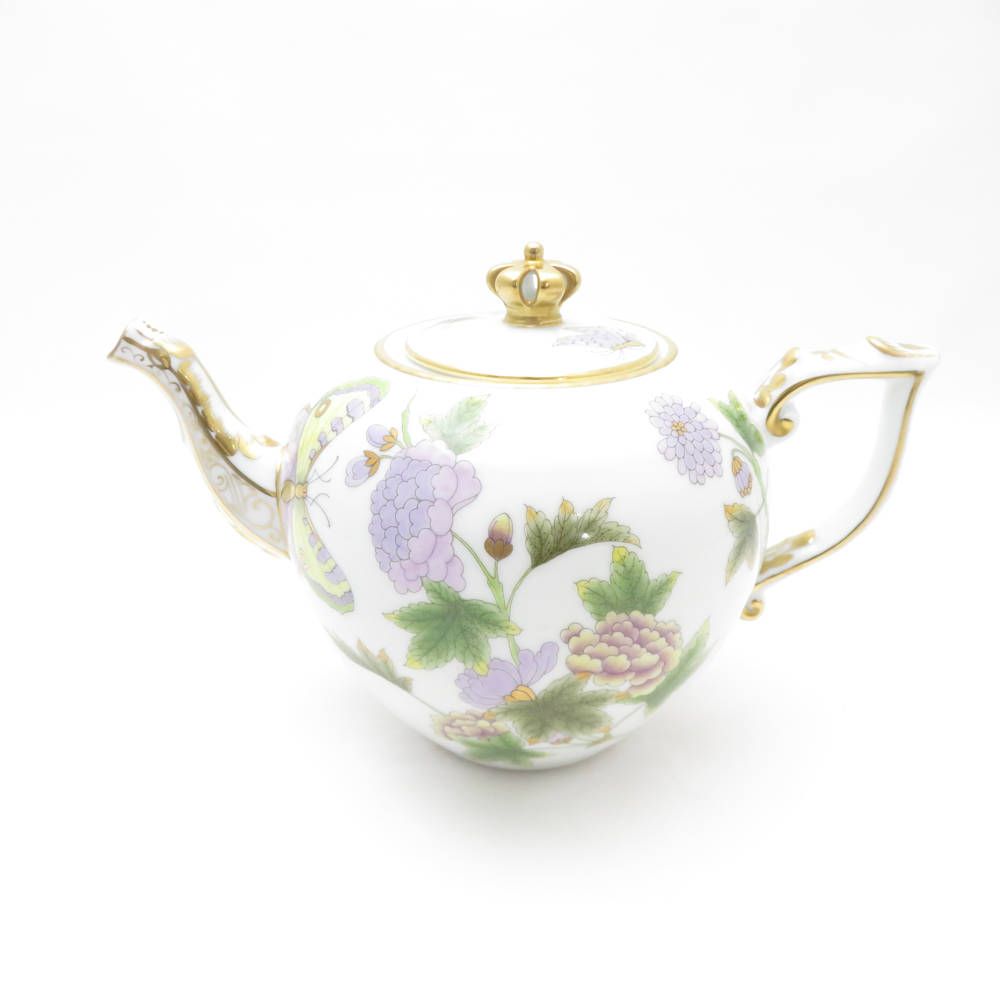Herend ヘレンド ロイヤルガーデン EVICT1 00606-0-91 世界 生産2018点 ティーポット 1点 茶器 800ml クラウン グリーン 蝶 金彩 SU12189C2