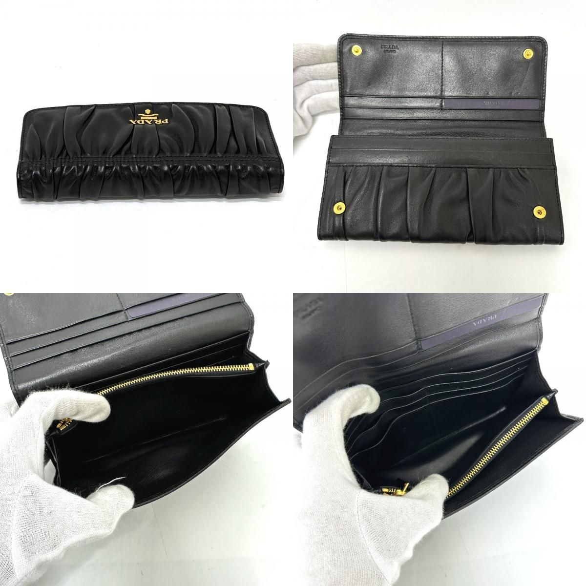 PRADA プラダ 長財布 ロゴ ギャザー 1M1132 レザー ブラック - メルカリ 