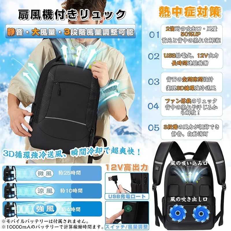 新品】 [Moon-Valley] 空調ファン付きリュック バックパック 背中汗