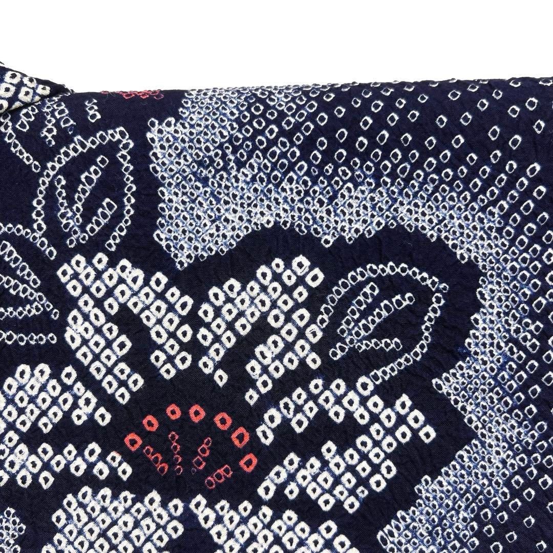 浴衣　有松鳴海絞り　花模様　藍染　線模様　鉄線　ネイビー　着物　041a d 浴衣 有松鳴海絞り 花模様 藍染 線模様 鉄線 ネイビー 着物 041a d