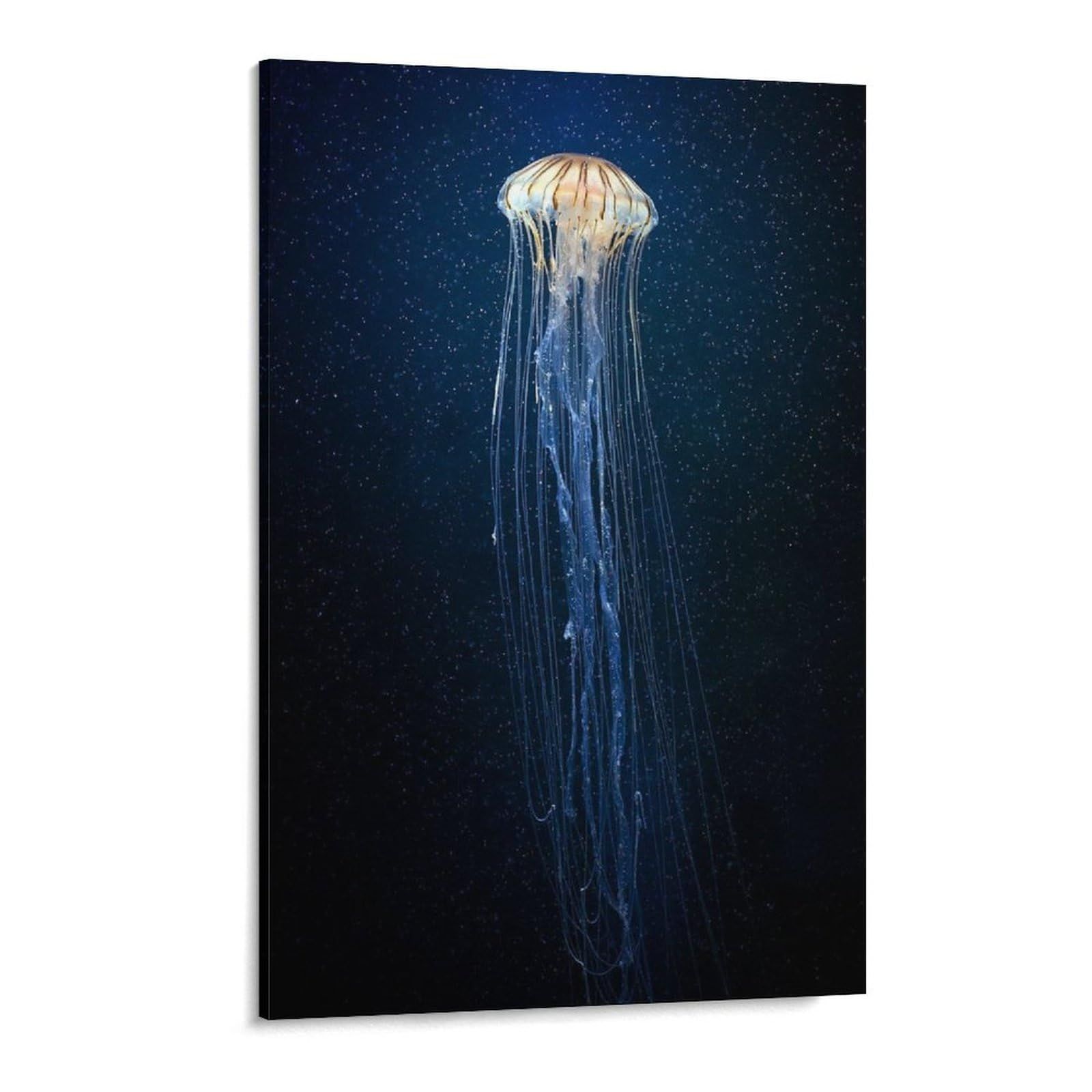 【在庫セール】ソファの背景絵画 玄関 壁掛け ポスター 壁飾り 壁の絵 絵画 絵画 絵画 木枠付きの完成品 自由に流れるラインアートパネル 生物発光 28x43cm 夜の深海のクラゲインテリア