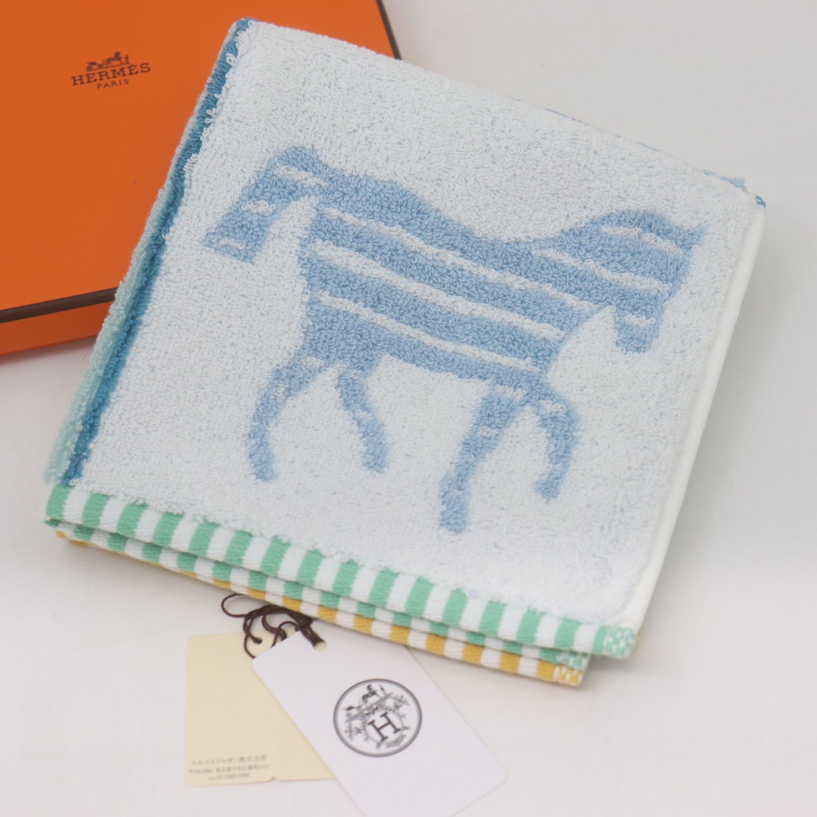 IT47GMO05W14 HERMES エルメス ハンドタオル ブルー|グリーン コットン 綿 100％ 付属品 箱