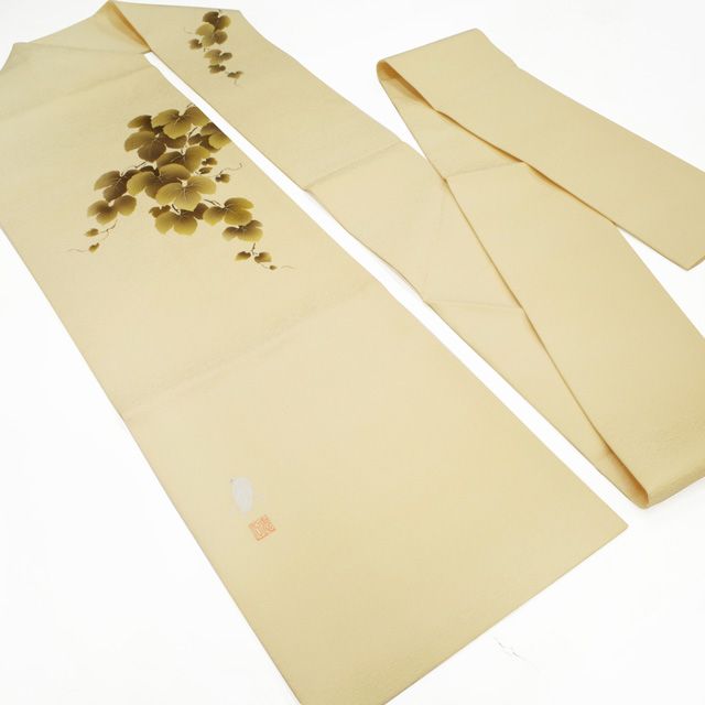 新古品】 名古屋帯 未使用 正絹 菅有鬼一 東京友禅作家 落款 染め帯 手