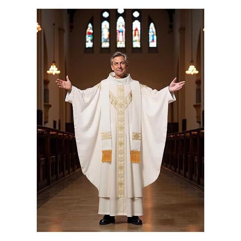 ANDHOM 神父 司祭 コスプレ セット メンズ 聖職者 牧師 礼拝 ミサ用 ストール付き 丸襟ローブ ハロウィン 衣装 服 グローブ 十字架 大人用 なりきり 学園祭 コスチューム かっこいい 仮装 ホワイト 白 Father 宣教師 修 0 WWW_NOITHATQUANGTHANH_NET