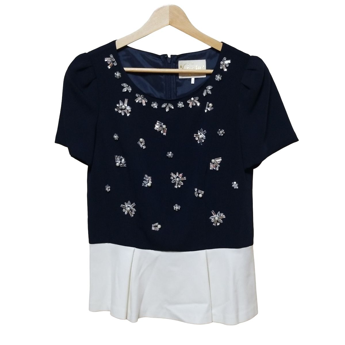 Chesty チェスティ 半袖カットソー サイズ1 S レディース - ネイビー×白 ビジュー|パール