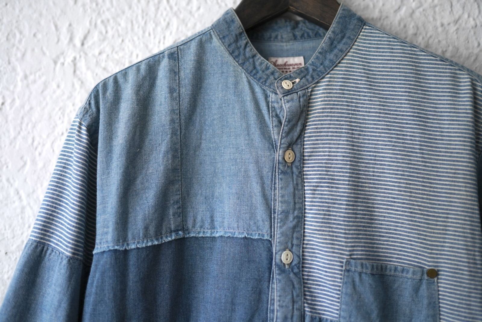ANACHRONORM【アナクロノーム】グランパシャツ プルオーバー ANACHRONORM FIREWORKS S/S TUCK OPEN COLLAR SHIRT / Black