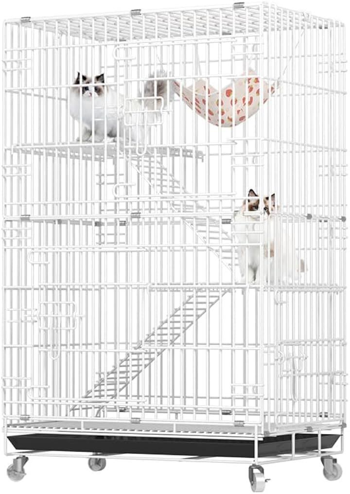 Ｙｕｎｉ Ｍｕｎｉ ＨＡＶＡＬＵ 猫 ケージ キャットケージ 3段 60x42x100 折り畳み式 自由組み合わせ トレー付き 猫ドア付き 大型 猫ゲージ キャットハウス ネコ 多段 留守番 保護 脱走防止 ホワイト