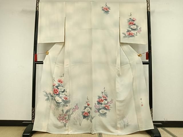 平和屋着物▽訪問着　単衣　手描き　草花文　暈し染め　正絹　逸品　未使用　AAAZ1425fy 平和屋着物▽訪問着 単衣 手描き 草花文 暈し染め 正絹 逸品