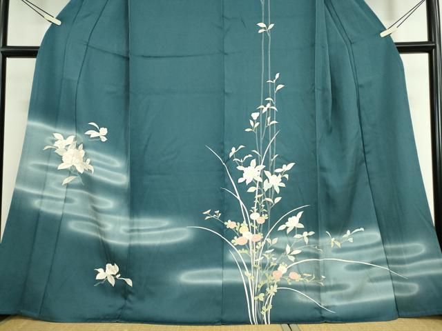 平和屋着物▽訪問着 単衣 霞草花文 暈し染め 金彩 正絹 逸品  