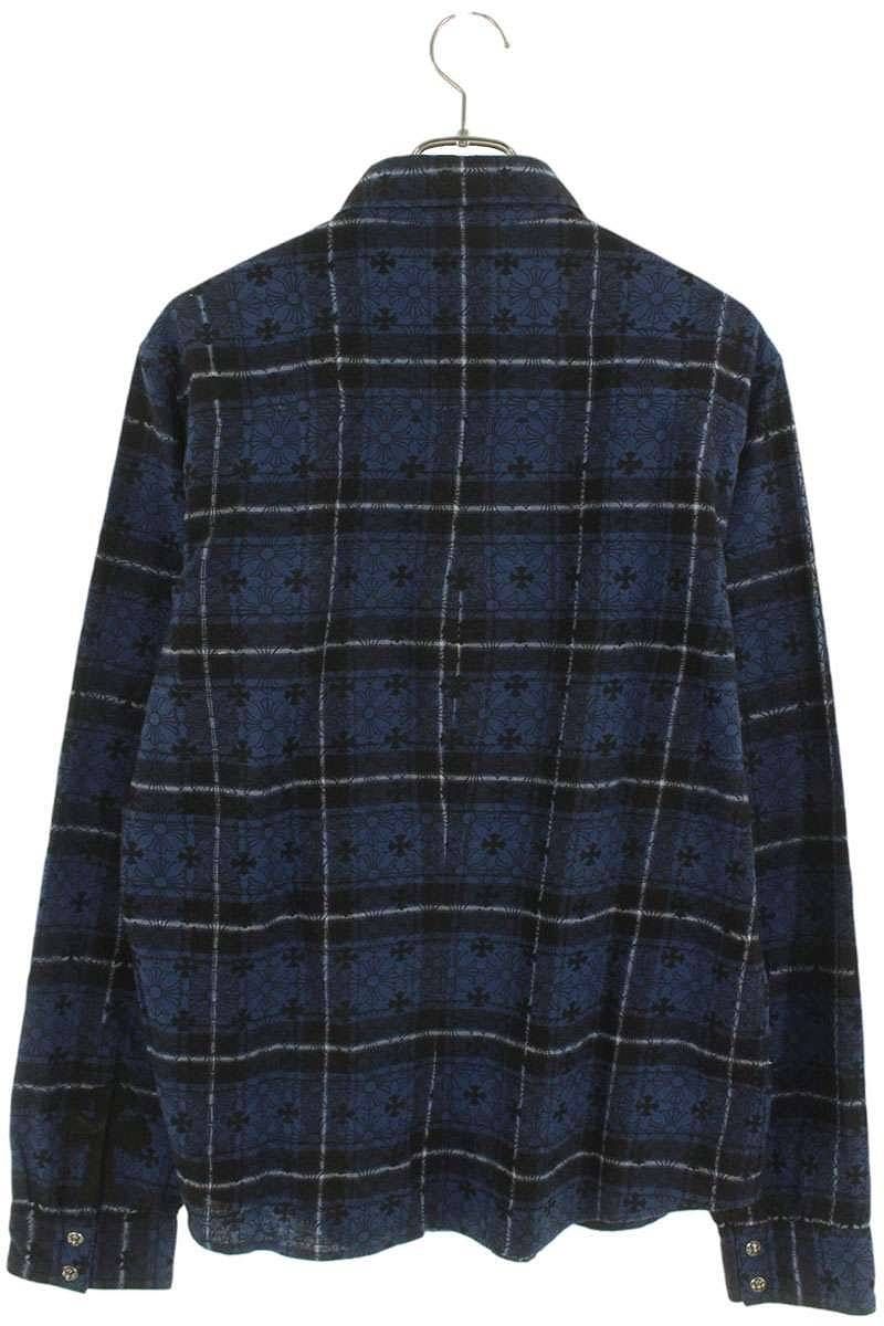 クロムハーツ サイズ:L バッククロスパッチロングデニム長袖シャツ 中古 GZ11 クロムハーツ DENIM WESTERN O/デニムウエスタン 袖クロスパッチ