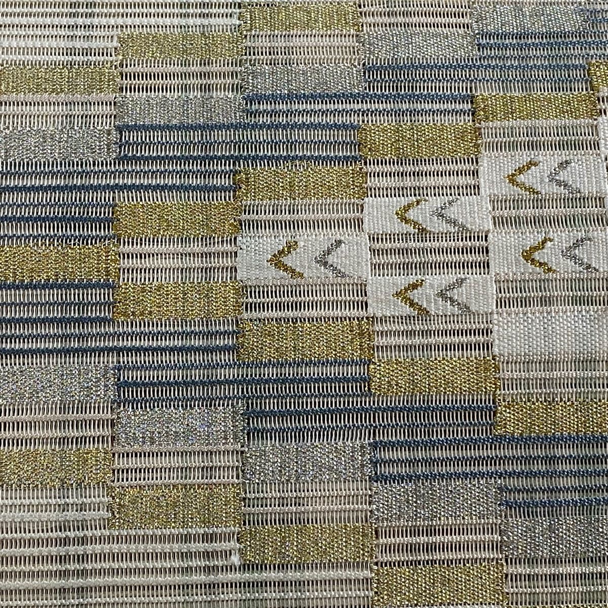 名古屋帯 秀品 夏帯 八寸名古屋帯 松葉仕立て 幾何学 金銀糸 ベージュ 正絹