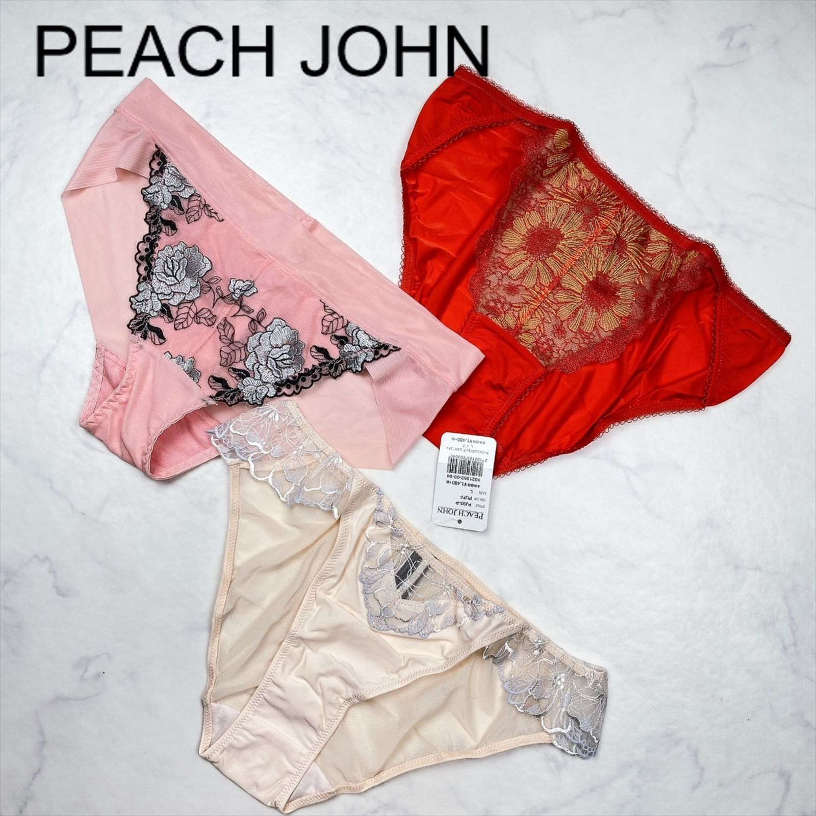 【新品タグ付き】PEACH JOHN　ピーチジョンㅤクーリッシュストラップレスパンティㅤルチェソラーレパンティㅤショーツ　L　PUFFㅤORANGE　 ランジェリー　下着　プレゼント　ギフト　レース　刺繡