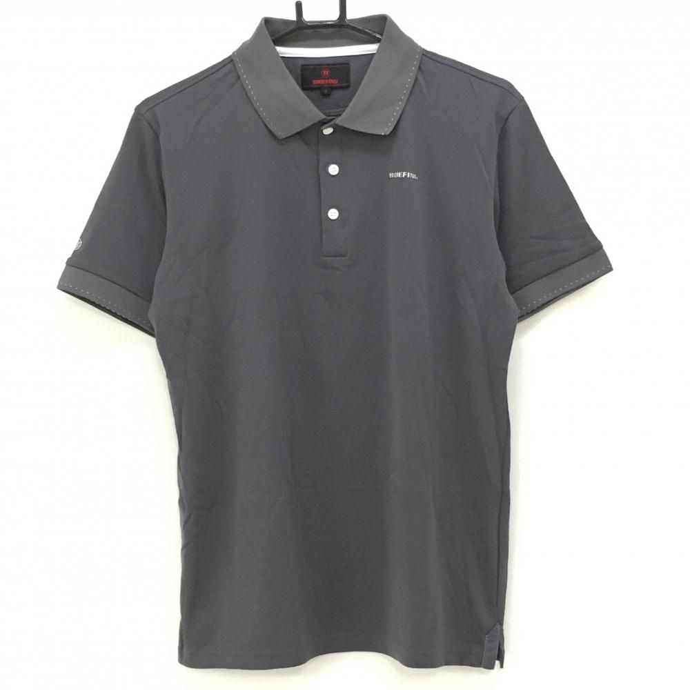 SALE15％OFF【超美品】ブリーフィング 半袖ポロシャツ グレー×白 ステッチ メンズ L ゴルフウェア BRIEFING