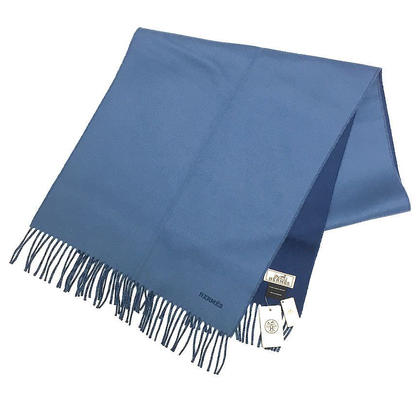 新品 HERMES エルメス カシミヤ マフラー ストール ブルー