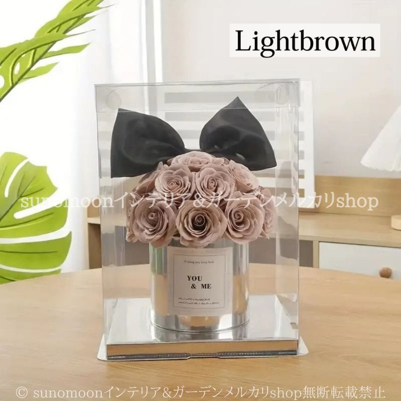 バラ フェイクフラワー リボン付き 薔薇 造花 クリアボックス 花 ローズ プレゼント ギフト 誕生日 装飾 飾り パーティ 卒業式 バレンタイン おしゃれ かわいい エレガント テーブルトップ インテリア NOITHATQUANGTHANH_NET