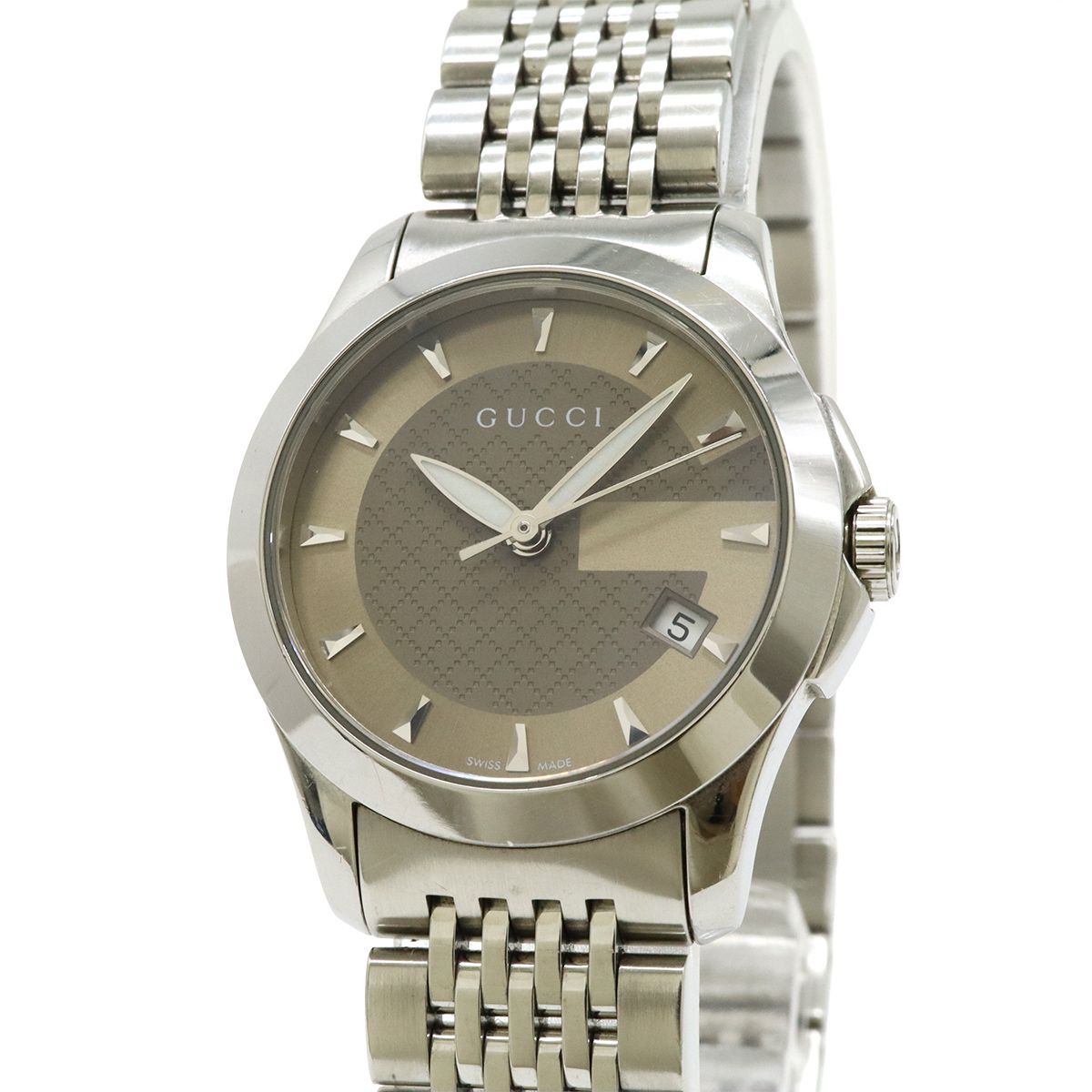 GUCCI グッチ Gタイムレス コレクション GG デイト SS ブラウン文字盤  