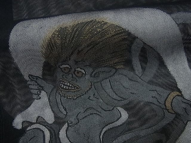 平和屋本店□極上 夏物 訪問着 無双 紗袷 紗×紗 風神雷神 金彩 黒地