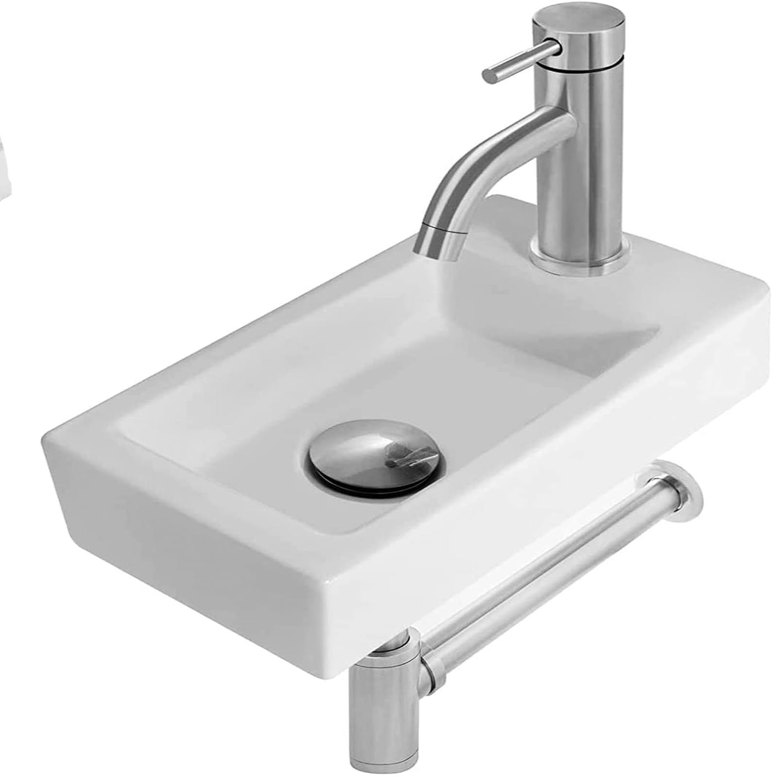 Rxakudedo 手洗い器 壁付け型 陶器製 小さなトイレに適し洗面器 蛇口 水栓-排水金具付き 和風 洋風 壁掛け おしゃれ シンプル 洗面台 キッチン用水栓 混合水栓 右側洗面器 蛇口