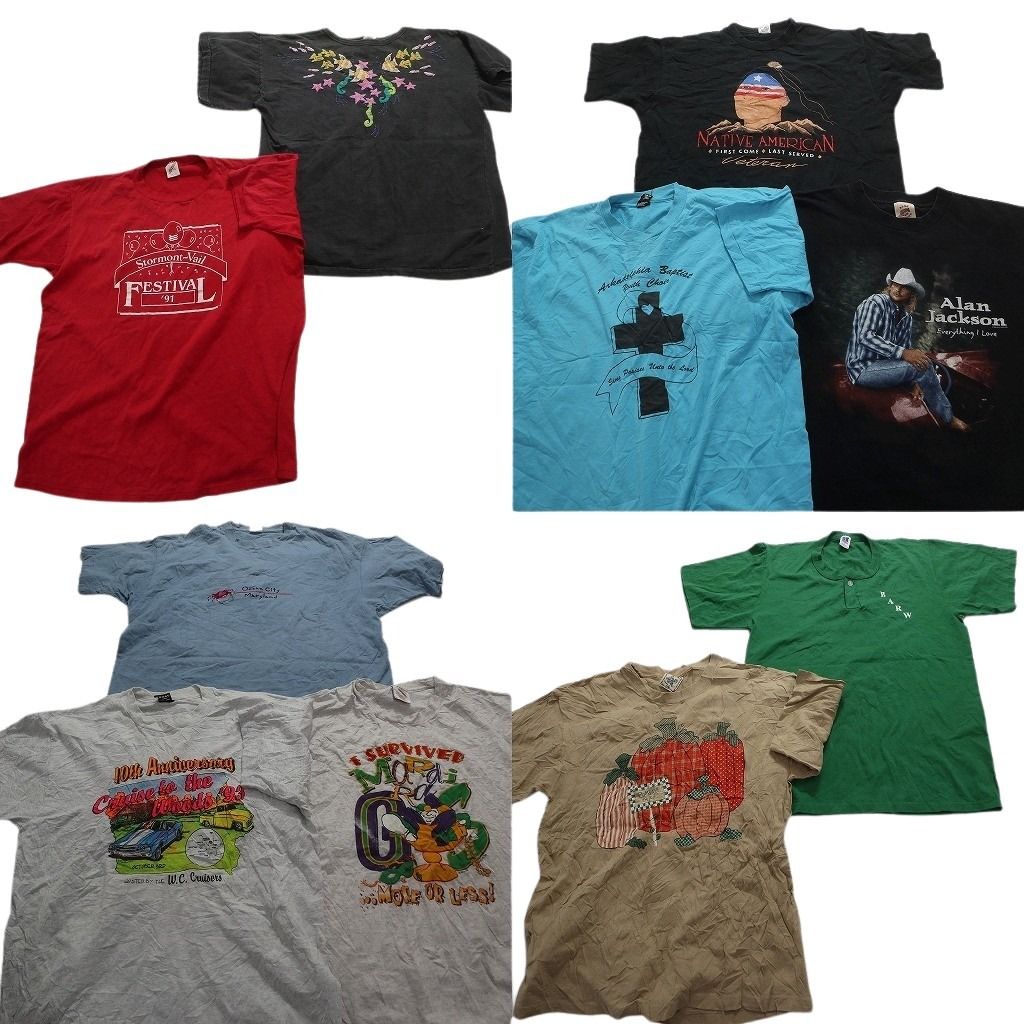 古着卸 まとめ売り ～90s　オールド 半袖Tシャツ 10枚セット (メンズ XL ) シングルステッチ ヘンリーネック 人物 中古 古着 MY7852