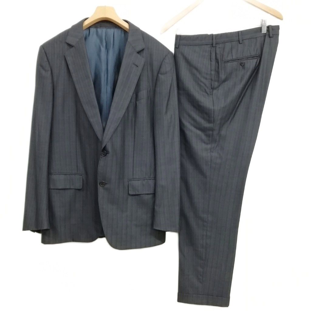 エルメネジルドゼニア Ermenegildo Zegna 15milmil15 ストライプ シングル 2B スーツ セットアップ ジャケット スラックス 52 チャコール