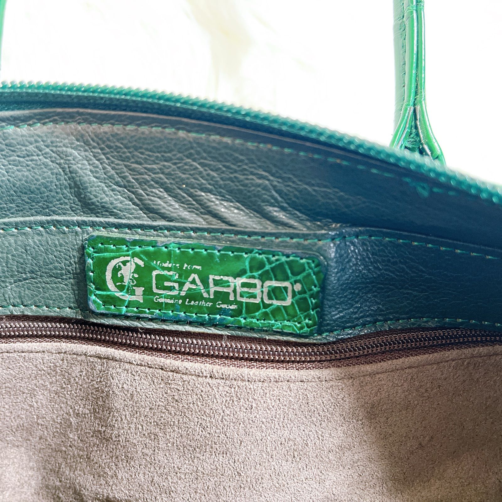 GARBO JRA認定 ハンドバッグ シャイニー クロコダイル グリーン