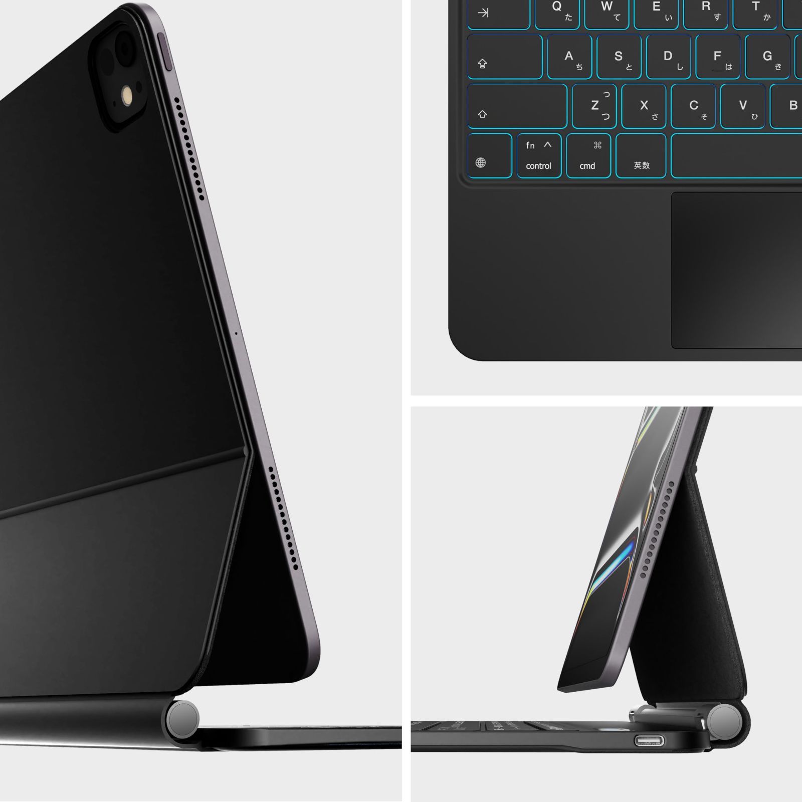 人気商品 スペースブラック 日本語 自動スリープ|ウェイク 7色のバックライト 磁気吸着 マルチタッチトラックパッド マジックキーボード M4 2025 キーボード付きケース 13インチ Pro iPad