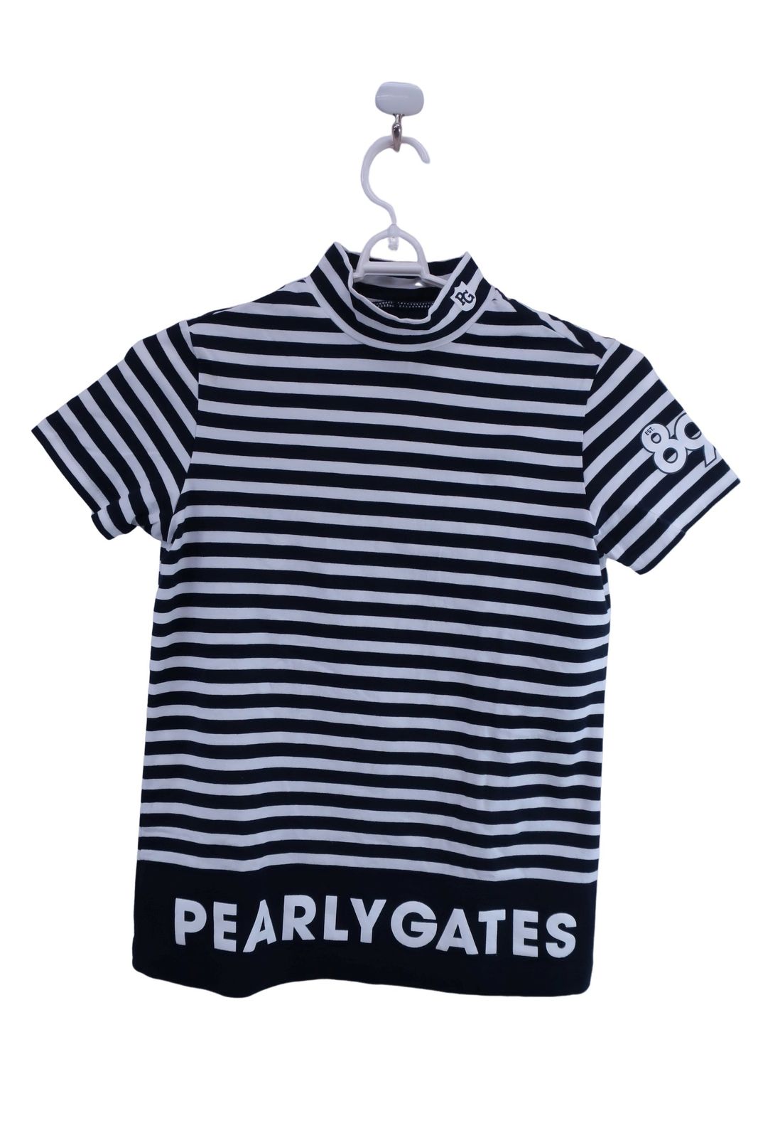【美品】PEARLY GATES(パーリーゲイツ) 半袖モックネックシャツ マリンボーダー レディース 1 055-1167306 ゴルフ用品 2411-0300 中古