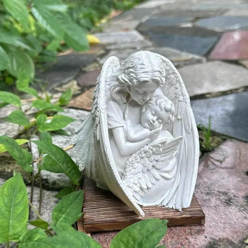 置物 天使 母 子供 オブジェ 樹脂 お洒落 ヨーロピアン インテリア ガーデンデコ 屋内 屋外 リビング 書斎 ホームデコ ガーデンオブジェ 彫刻 ホワイト 4-7