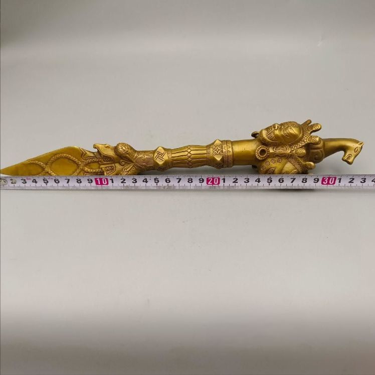 銅製 法器 三象馬頭金剛杵 降魔杵 鎮宅辟邪 開運風水 招財置物 工芸品