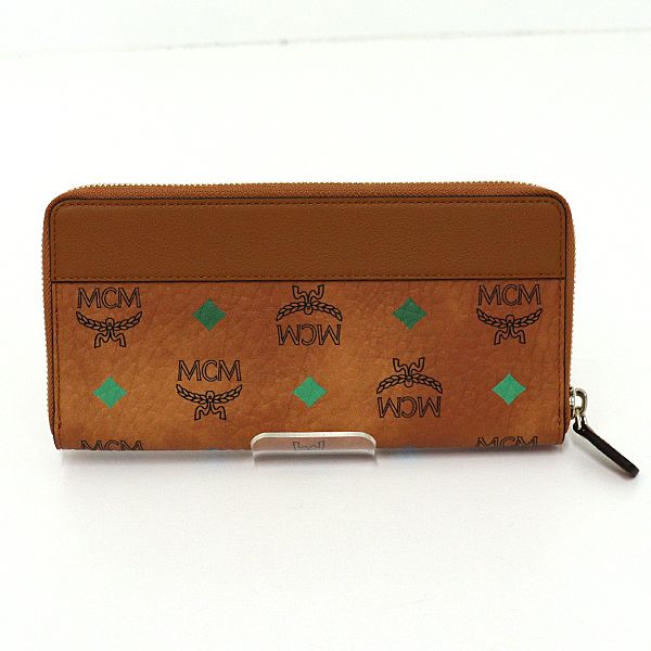 【中古】MCMエムシーエム長財布ラウンドファスナー茶ブラウン