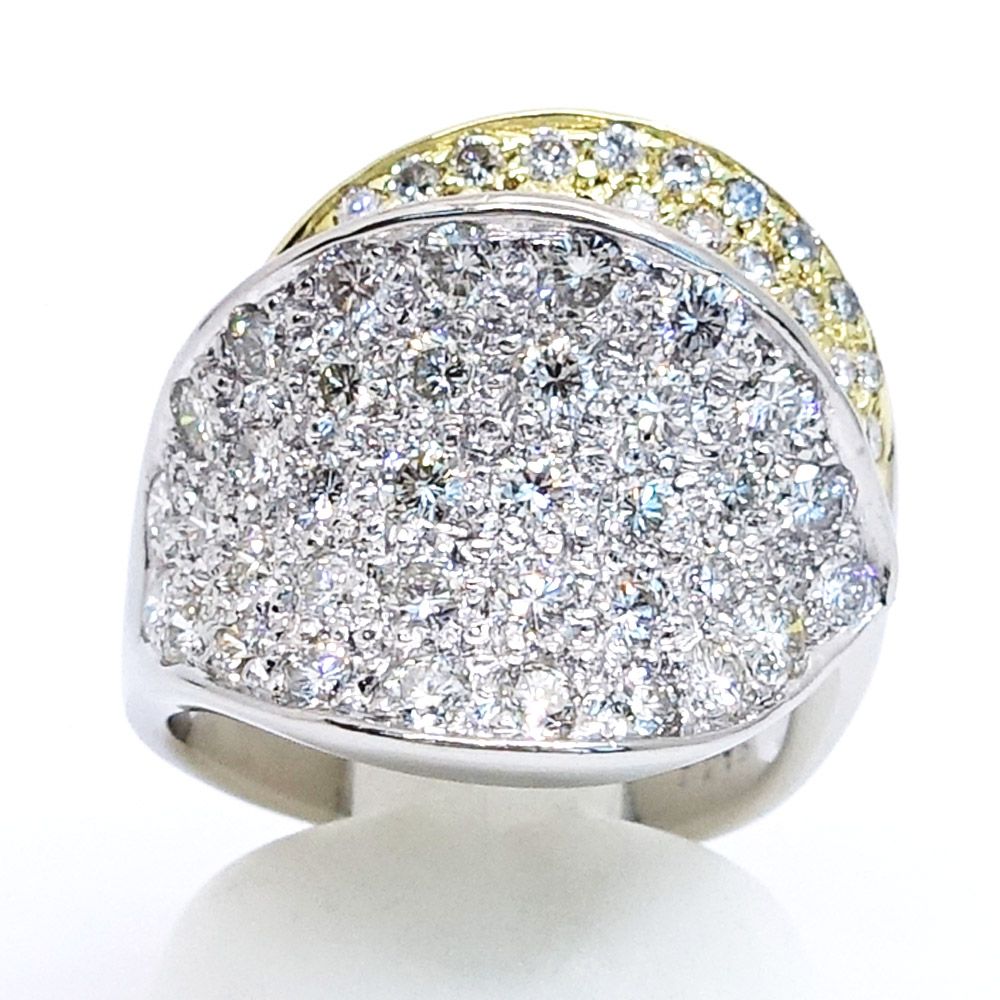 栄】Pt900 K18YG パヴェ ダイヤモンド 2.15ct デザイン リング 指輪  