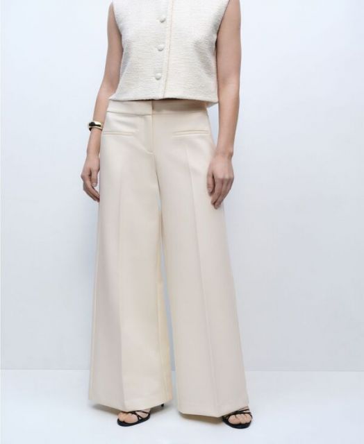 【送料無料】 マンゴ レディース カジュアルパンツ ボトムス Women's Wide Leg Mid-Rise Pants Ecru