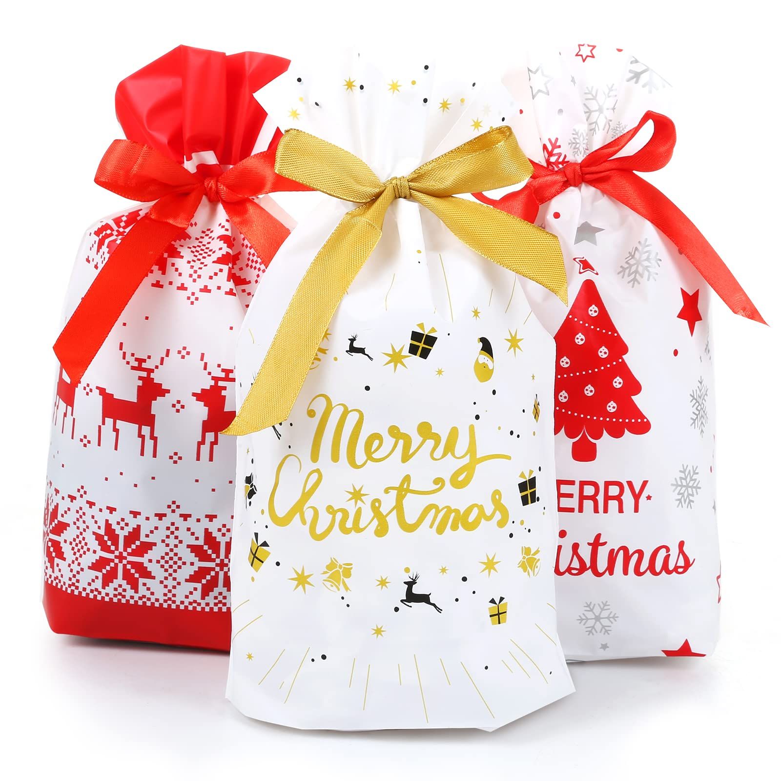 結び付き リボン 雪の結晶 30枚セット 巾着袋 クリスマスツリー ギフトバッグ おおじか ラッピング袋 クリスマス 包装バック GWHOLE