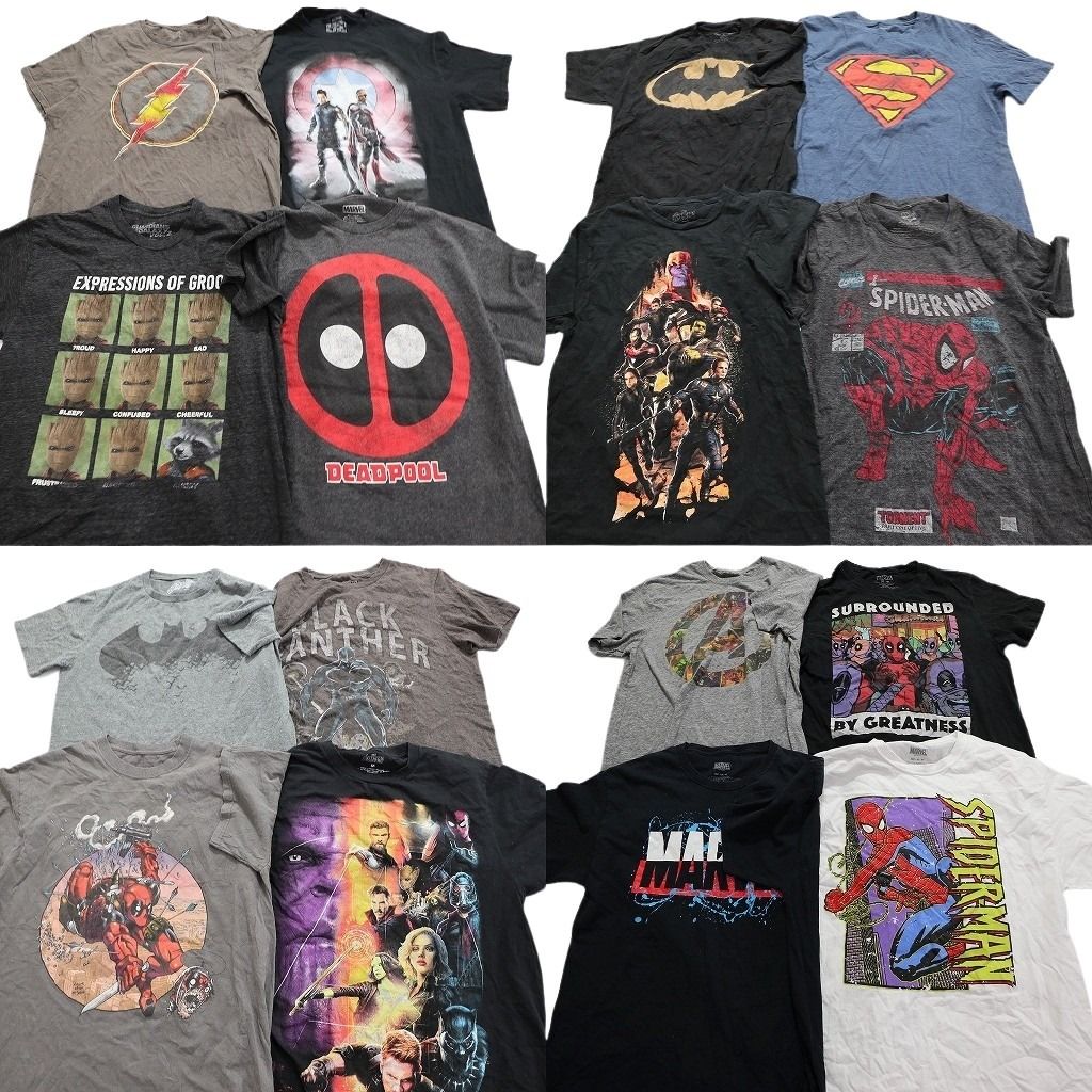 古着卸 マーベル DCコミック 半袖Tシャツ 16枚セット メンズ Ｓ |Ｍ スパイダーマン ブラックパンサー 古着 NA1842
