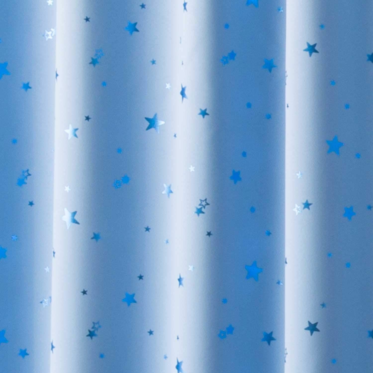 幅150cm×丈230cm 1枚入_ライトブルー カーテン 1級遮光 断熱 箔プリント 星柄 プラネット ライトブルー 幅150cm×丈230cm 1枚入 8サイズ