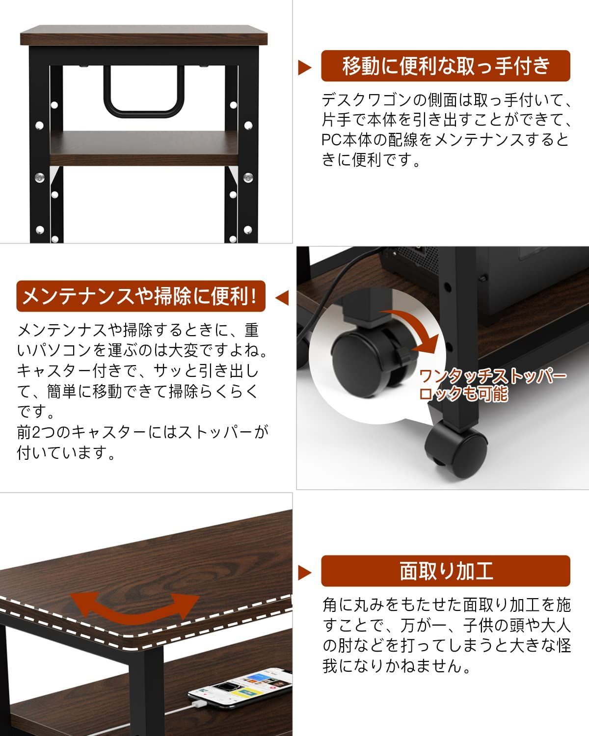 商品 幅60 奥行き30 サイドワゴン 高さ調節 取っ手付き キャスター付き 高さ70cm 3段 cpuワゴン pcワゴン パソコンワゴン