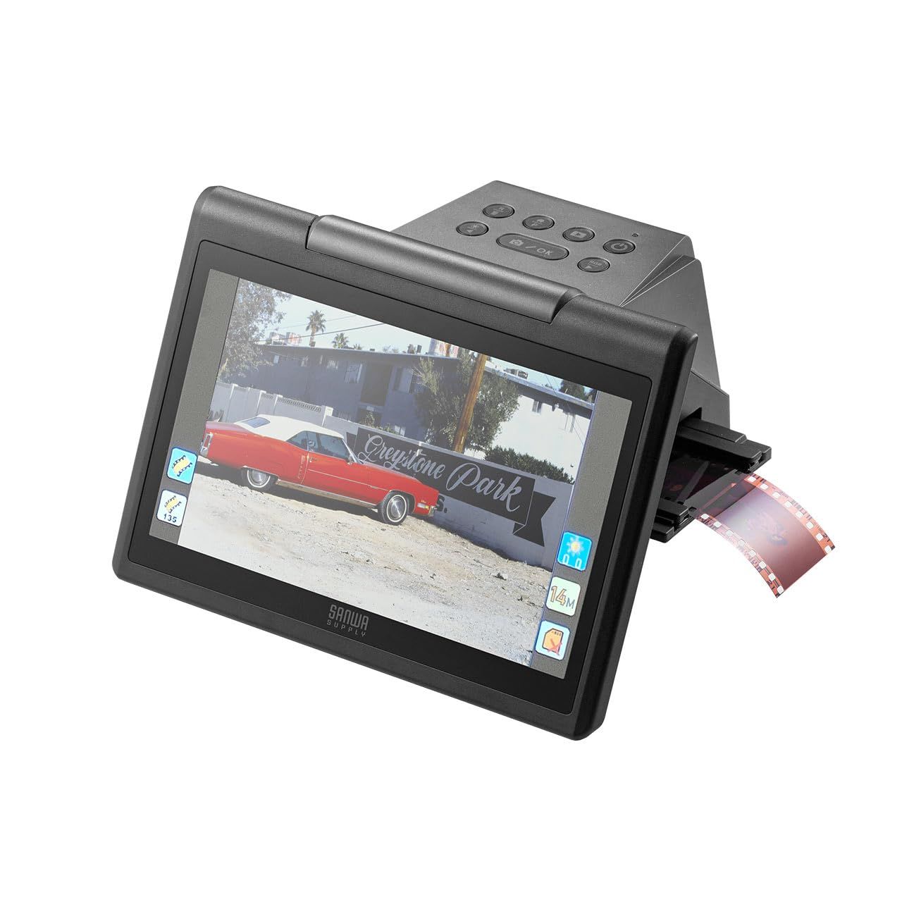 サンワダイレクト フィルムスキャナー 35mm|126|110|スライドフィルム対応 4200dpi ネガ ポジ対応 HDMI出力 SD保存 大型ディスプレイ 7インチモニタ搭載 400-SCN067 7インチモニタ