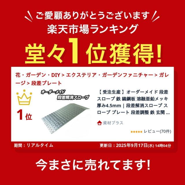 受注生産 オーダーメイド 段差スロープ 鉄 縞鋼板 溶融亜鉛メッキ 厚み4.5mm 段差解消スロープ スロープ プレート 段差調整 鉄 玄関 段差 車 バイク 自転車 車椅子 介護 屋外 屋外用 屋内 加工 DIY 切断 溶接 材料 見切り 材 幅