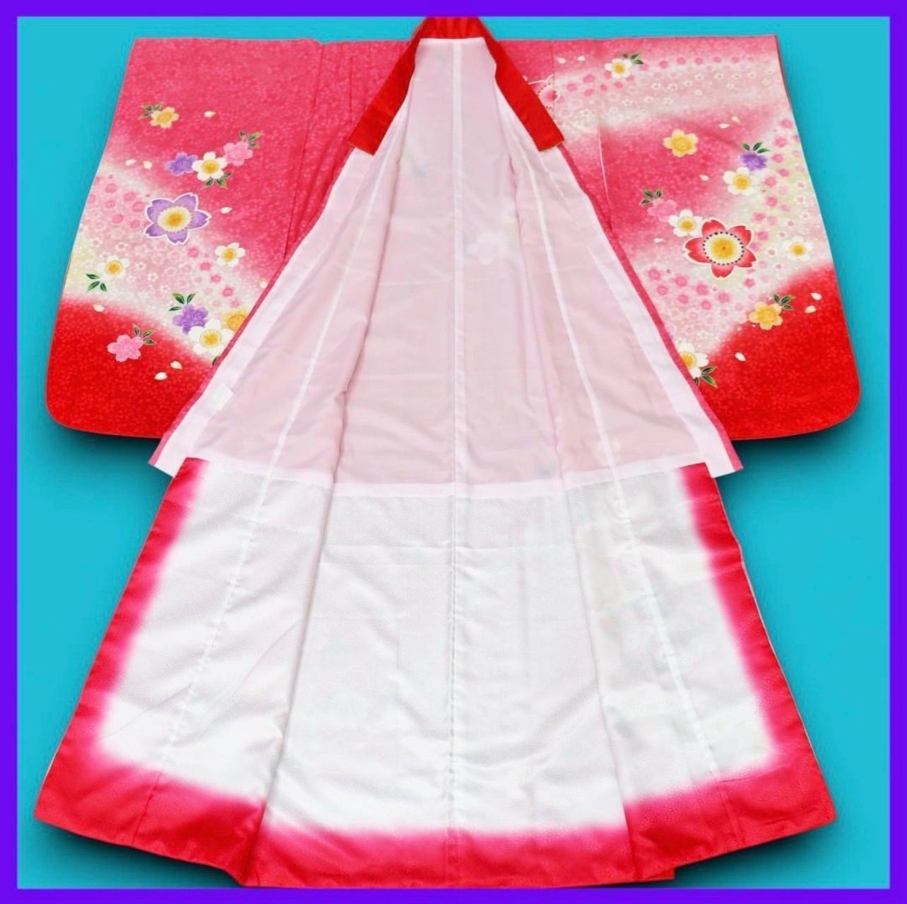 三日月とうさぎ a0401 七五三祝い着 正絹 四つ身着物 7歳七五三