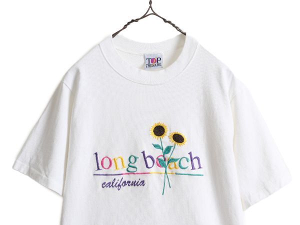 お得なクーポン配布中!】 90s ひまわり アート 刺繍 Tシャツ S 白
