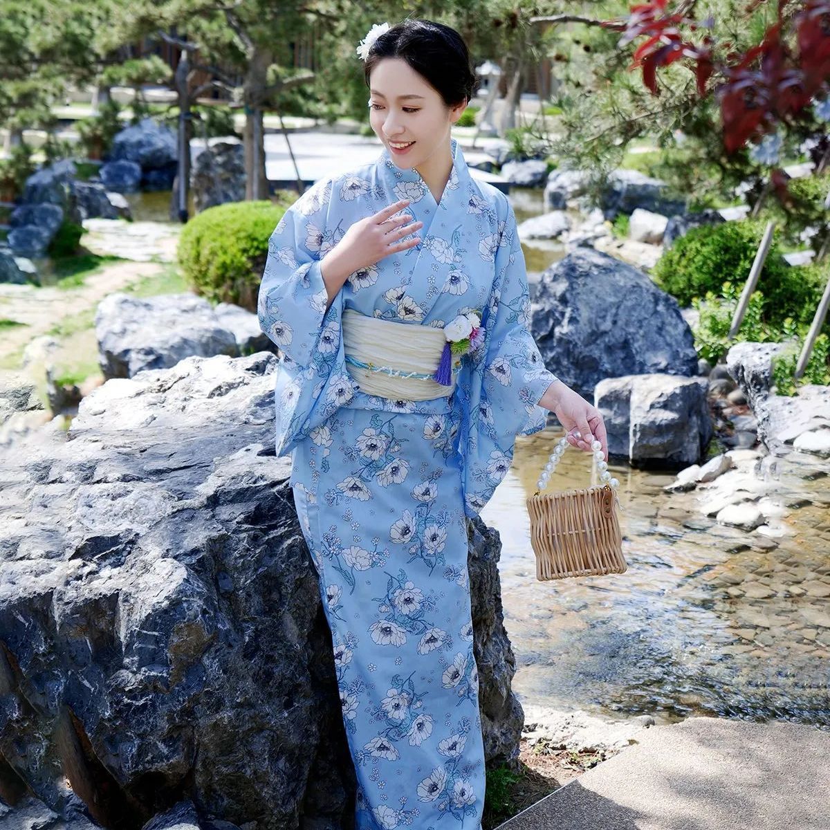 浴衣 レディース 花柄 可愛い 綺麗 お洒落 変わり織り 祭 和装 着物、浴衣