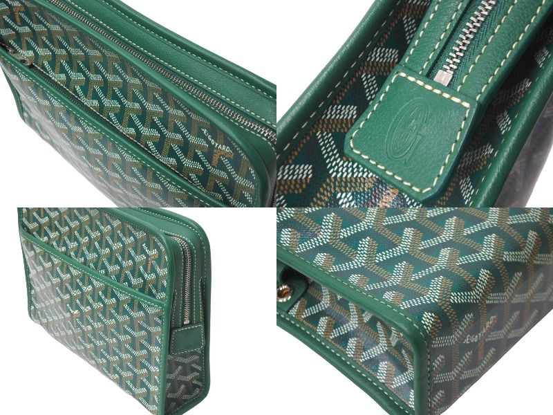 極美品 GOYARD PVC クラッチバッグ ファスナー 総柄 グリーン 緑
