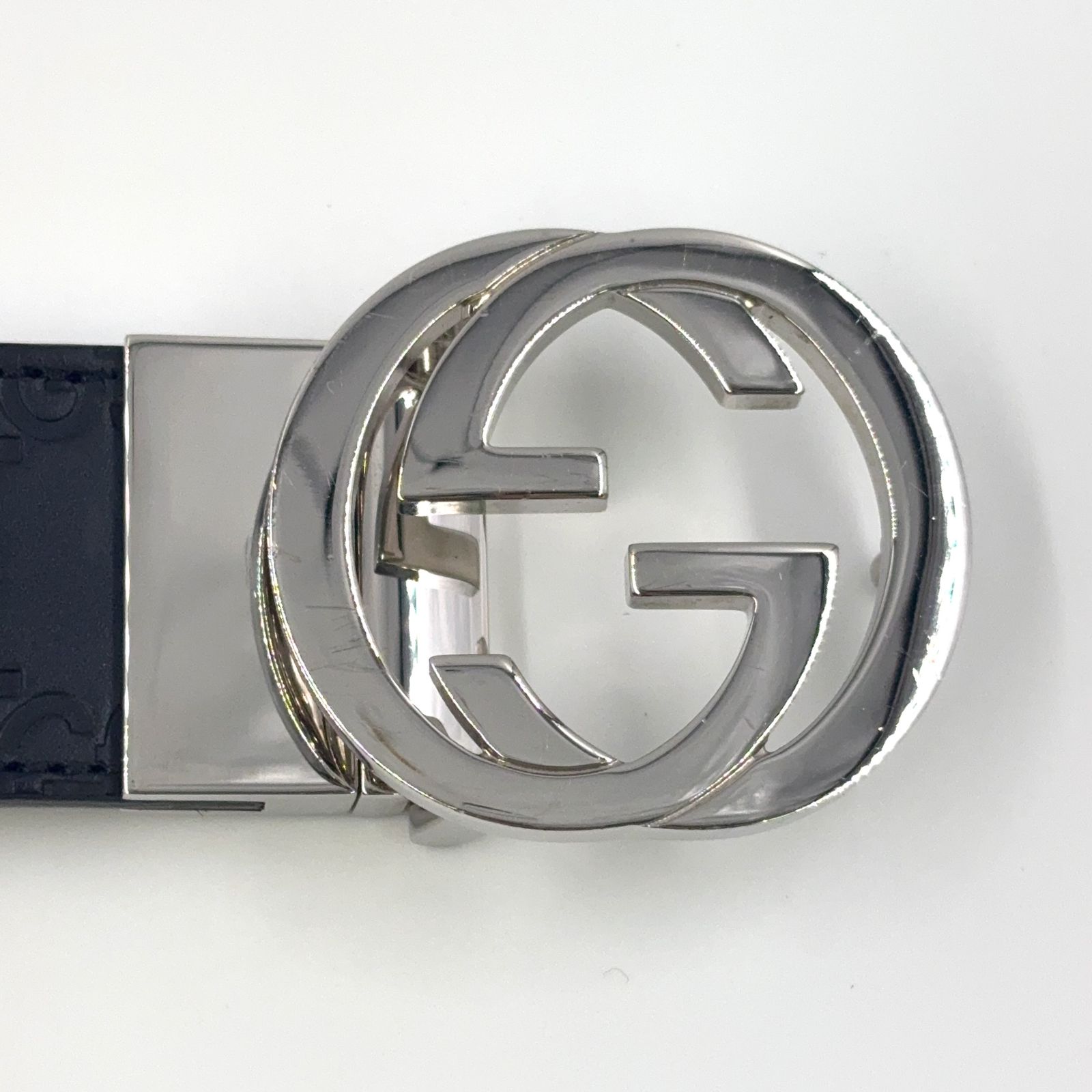 【美品】グッチ ベルト インターロッキング ブラック シルバー 金具 グッチシマ GUCCI シグネチャー インターロッキングG グッチシマ レザー