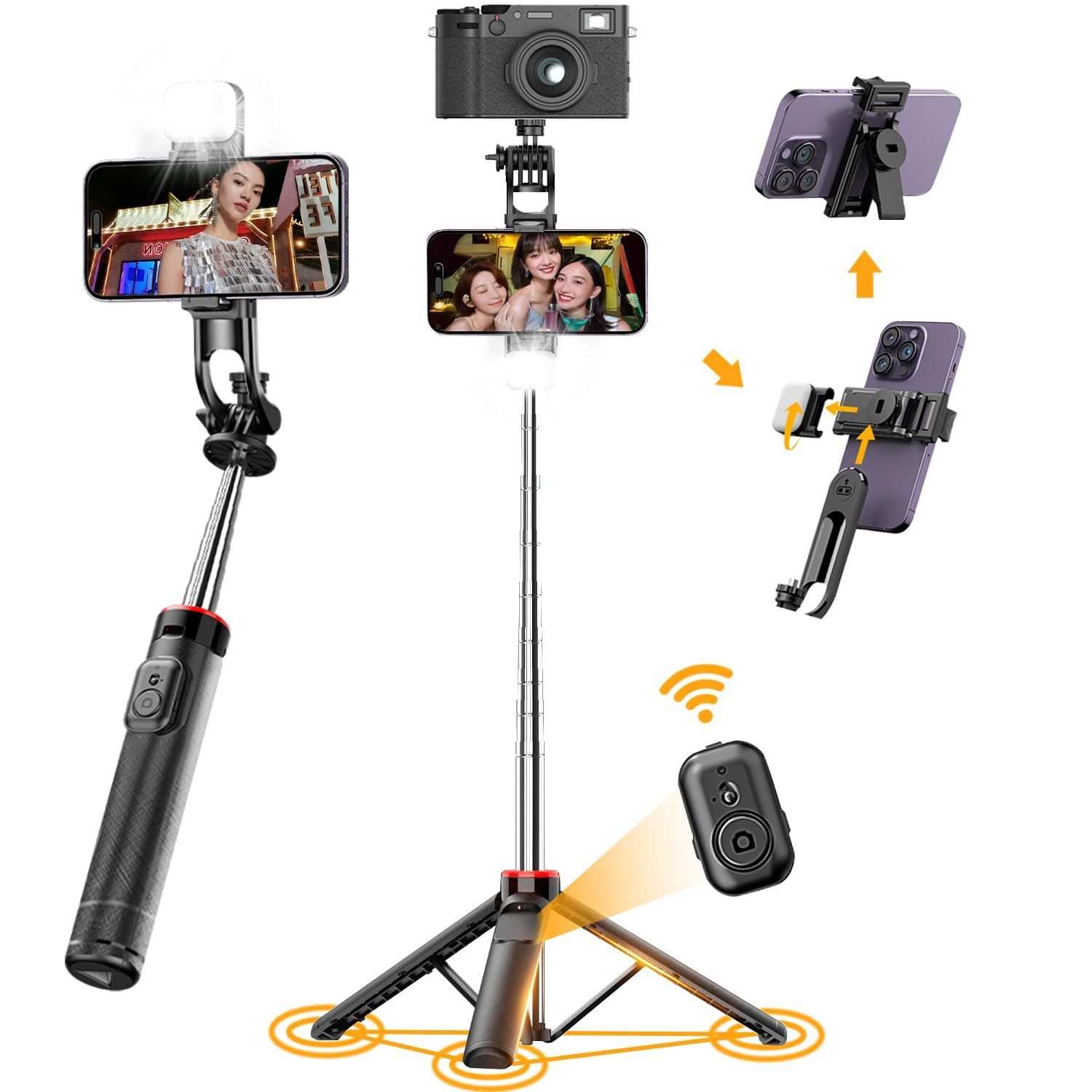 未使用新品】スマホスタンド 多機能 360°撮影自撮り棒自撮りライト