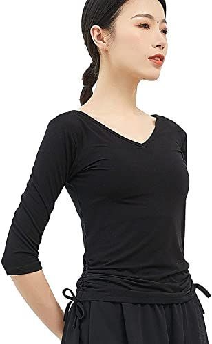 Cタイプ 七分袖ブラック_M [優億] ダンス衣装 レディース バレエ 長袖 トップス 練習レッスンウエア ストレッチ Ｔシャツ ブラウス ギャザー 調整可能 2way トップス 古典舞踊 バレエ ウエア 社交ダンス (M, Cタイプ 七分袖ブラック) 人気・おすすめ｜安定人気・収納便利におすすめ 期間限定割引 配送追跡可 国内発送・メーカー保証対応