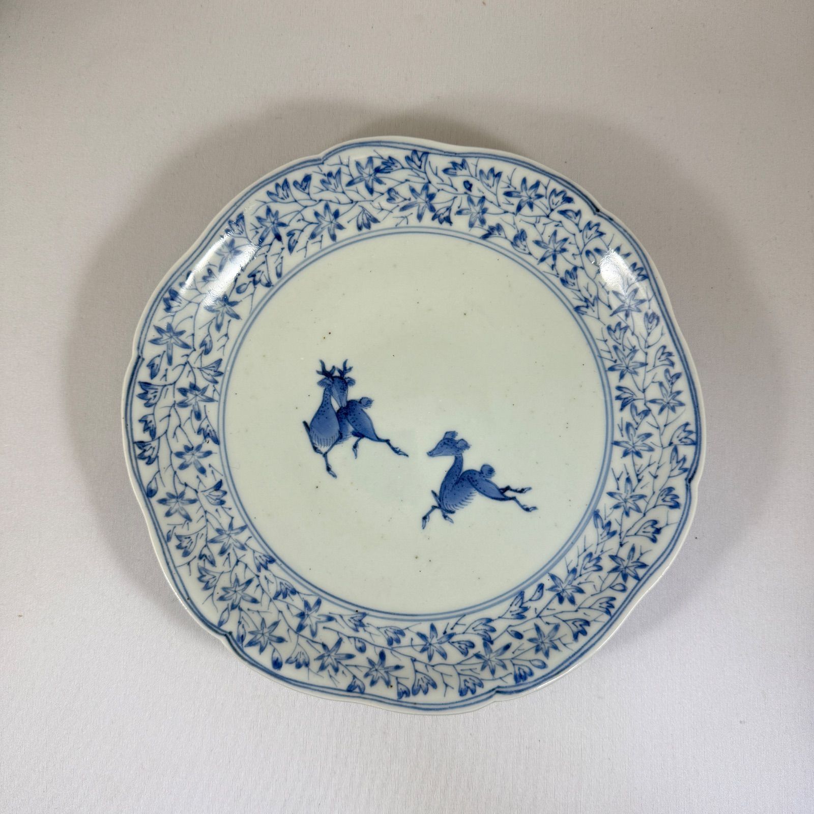 古伊万里 染付紅葉唐草双鹿文皿 藍九谷 藍柿右衛門 江戸時代 有田焼